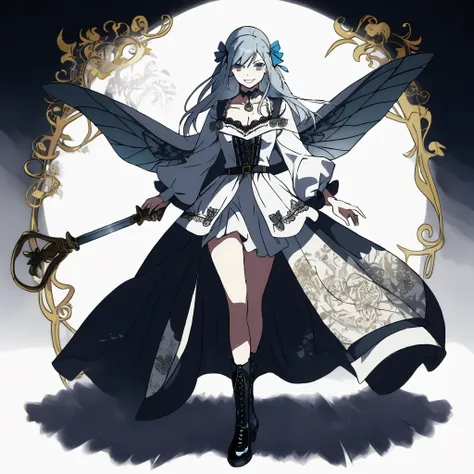 ((best quality)), ((masterpiece)), (detailed), 1girl, character design, female, dynamic poses, long blue hair, grey white eyes, ...