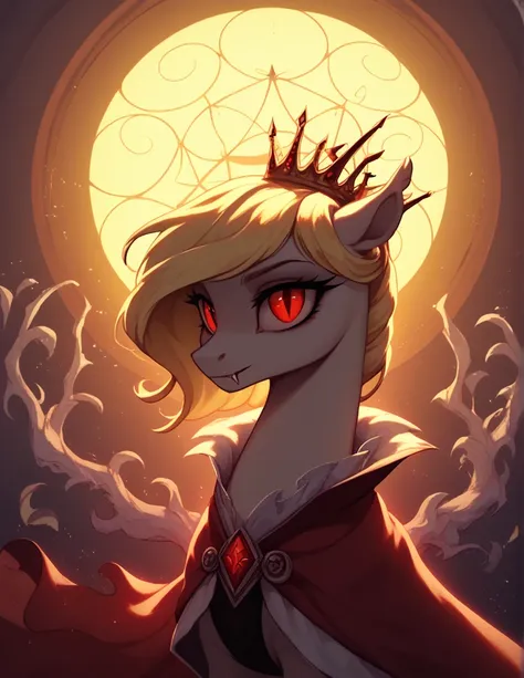 score_9,score_8_up,score_7_up,score_6_up, vampire king pony, blonde, glowing backlight, whimsical, enchanted, magical, pop-art c...