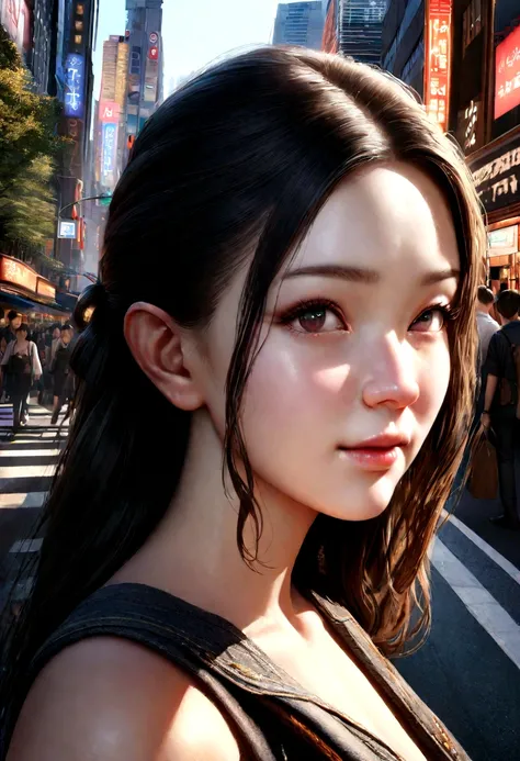 ((hair, 超高解Realistic, PhotoRealistic: 1.37), Super detailed, (Tokyo, Busy Street, sunny: 1.2), Professional Lighting, Photon Mapping, Radio City, Physically Based Rendering, masterpiece, Rich details, (Beautiful Face),(Beautiful Eyes), (Clear Face), (Detai...