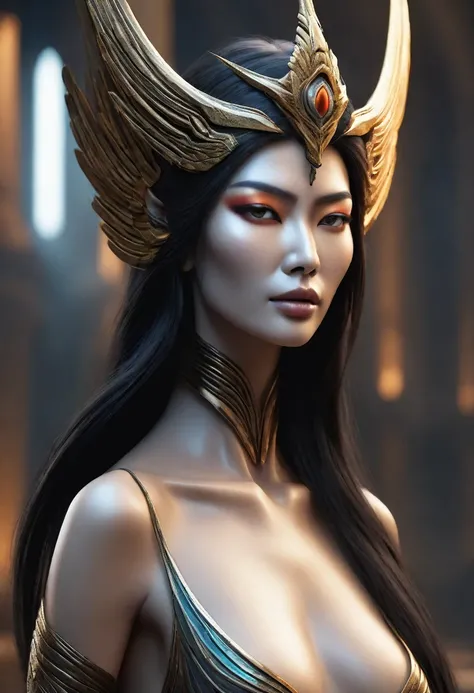 Ultra-high resolution, (Realistic, photo Realistic:1.37)　Very beautiful and shining eyes　Apparition　woman　Personification　Nurarihyon　Large Breasts　background　Temple　Upper Body　Alluring　Large back of head