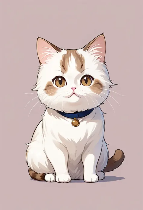 in the style of tok, cute cat, munchkin cat, looking at the viewer, sitting, simple background