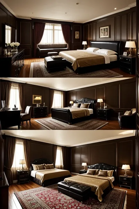 the room was large and luxurious, made of expensive materials and decorated with a very dark and refined taste

there was a huge bed on the other side of the room, a couch on the other side, a black leather armchair, a big desk with a computer, a big scree...