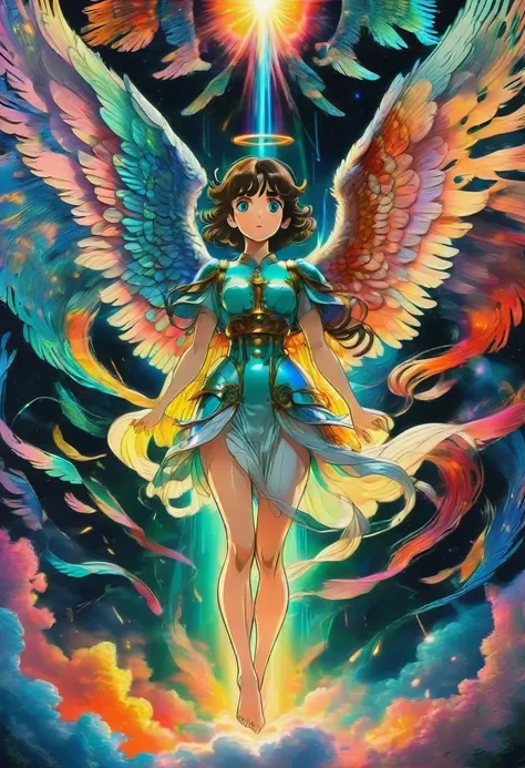 angel, wings, full body, by Studio Ghibli, best quality, masterpiece, very aesthetic, perfect composition, intricate details, ultra-detailed, vibrant colors