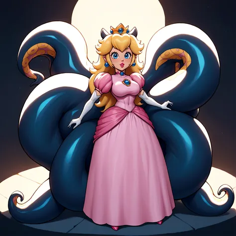 princess peach, ninomae tentacles, gigantic muscular body, big breasts, 4 arms, full body.