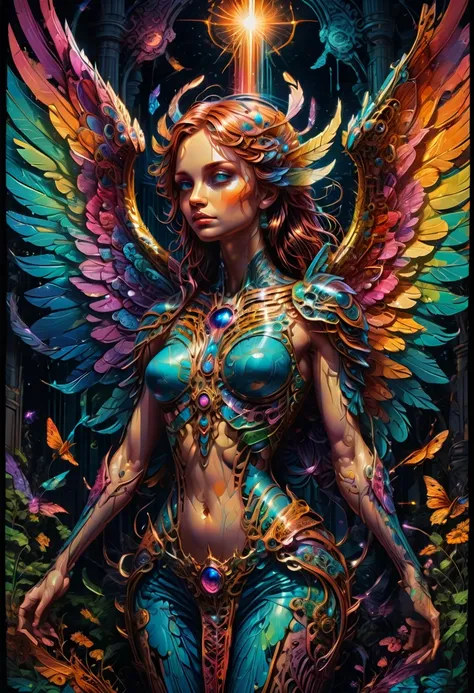 angel, wings, full body, by dan mumford, best quality, masterpiece, very aesthetic, perfect composition, intricate details, ultra-detailed, vibrant colors