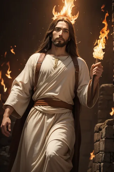 Jesus shining with fire