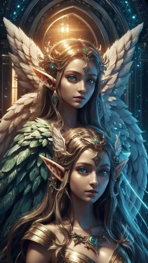 (best quality, 4k, high-resolution, masterpiece:1.2), ultra-detailed, realistic, radiant lighting, (an epoch elves, angel:1.5), ...