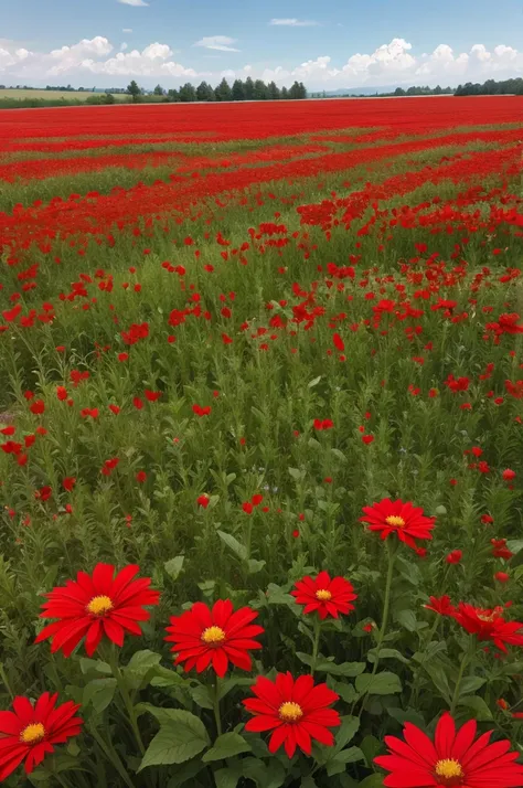 Red flowers in the field 