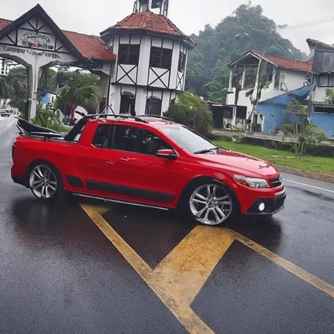 caminhão rot arafed estacionado em frente a um prédio em um dia chuvoso, relâmpago rot!!, carro rot, ❤🔥🍄🌪, discovered photo, instagram picture, instagrampost, wide body, preto no rot, black wind, rot vibrante, but dark, um pouco de rot, somente preto e rot...