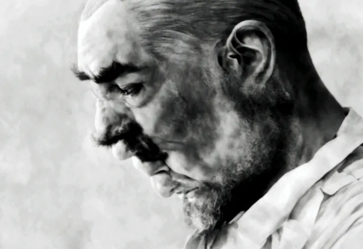 chiseled man with beard and white shirt looking down, Matisse, Vladimir moved, Edouard Chaplain, still photographic, inspired by Kamāl ud-Dīn Behzād, inspired by Joaquín Clausell, István Sandorfi, Rudolf Belarski, Carlos Many, Riichi Ueshiba