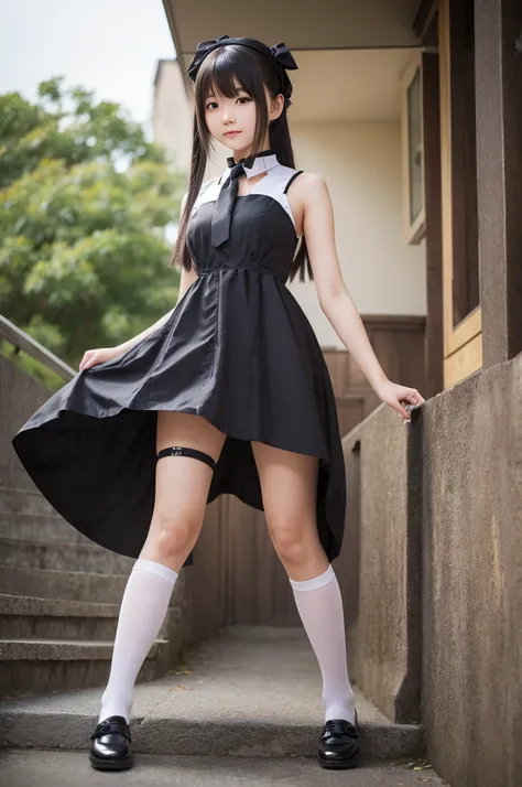 ((best quality)), ((masterpiece)), (detailed), perfect face,full body view , asian girl, revealing dress, cute expression ,full body socks,mature.2b neir automata