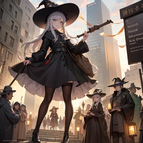 The witch and the park（Witch Hat　　Crowd in the background（placardhave）　　A sloppy smile）,Crowd in the background（placard（monitor　anime）have