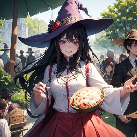 The witch and the park（Witch Hat　　Crowd in the background（placardhave）　　A sloppy smile）,Crowd in the background（placard（monitor　anime）have