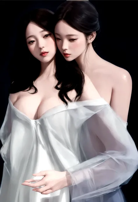 there are two women that are standing next to each other, In the art form of the pond, two women, two women, Artwork in the style of gouache, Soft digital painting, digital pain, Made with Anime Painter Studio., [ digital art 4k ]!!, Digital Drawing Arts, ...