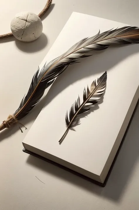 A minimalist design that combines symbols of knowledge (like a feather, a book, or a parchment) with elements of nature (como folhas, flowers or stones), representing the wisdom hidden in simplicity.