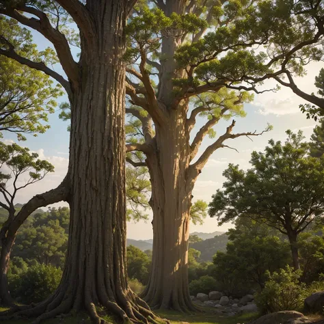 A tree with intricate branches and roots, full of ancient and modern symbols intertwined in the branches and roots, indicating the deep connection with wisdom.