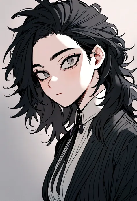 my hero academia ,Female gender, black hair,grey eyes,men&#39;s hair, a look would be