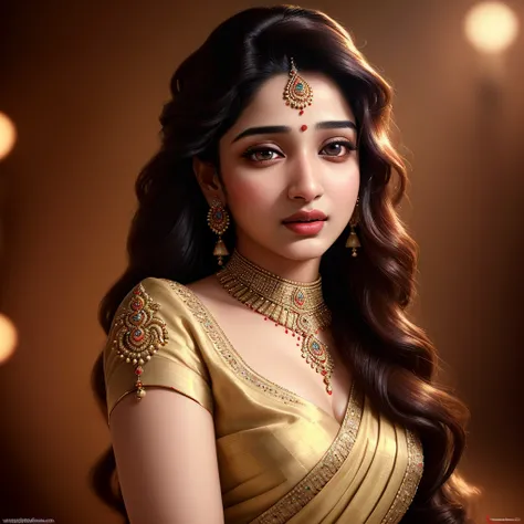 a beautiful young woman,tamanna bhatia,photorealistic portrait,detailed face,mesmerizing eyes,full lips,flowing hair,elegant dress,confident pose,cinematic lighting,vibrant colors,8k resolution,highly detailed,masterpiece,cinematic style,bollywood actress