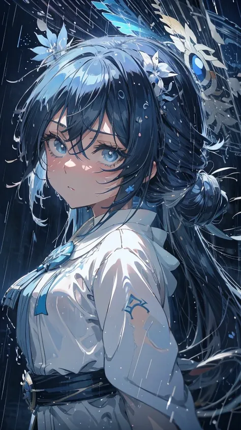 in the rain、Anime girl with blue eyes and long hair, by Yuumei, Beautiful anime portraits, 2D Anime Style, in the rainの涙, Sad blue eyes, Avatar Image, Shining blue eyes, Anime Shōnen, Anime style portrait, inspired by Okumura Masanobu, Beautiful anime styl...