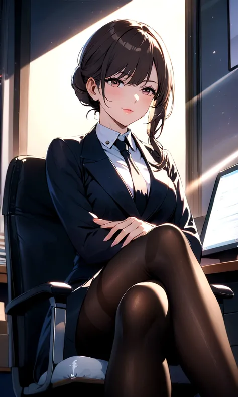 Crossed legs,Office,Pantyhose, rays of light, elegance face