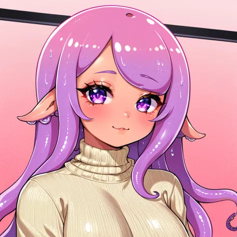 An e-girl octopus in a cropped turtleneck sweater with a boob window, Kawaii, uwu, shiny skin, moist skin, very shiny skin