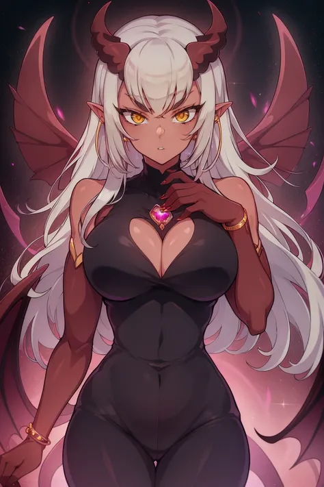 {-erro_de_anatomia:1.0} (best quality,4k,8k,highres,masterpiece:1.2) (masterpiece, top quality, best quality, official art, beautiful and aesthetic: 1.2), (1 woman: 1.3) Succubus girl, long yellow hair , opal eyes, (crystal eyes) succubus wings, magenta cl...