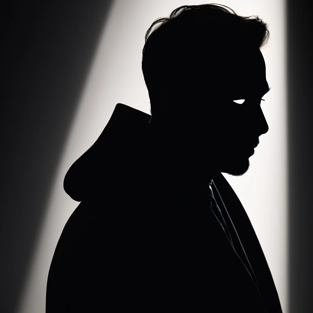 a silhouette of a mysterious man is masked amidst the shadows