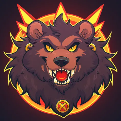 evil bear shaman in badge art style