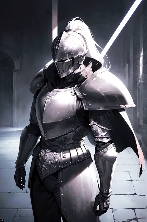 (masterpiece; best quality: 1.2), ((full armored knight man)), ((solo)), (black eyes: 1.4), (body; toned, lean, masculine: 1.3), (beautiful and clear background: 1.2), ((depth of field)), (equipment: full plate black-metal dark medieval armor + closed helm...