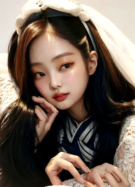 There is a woman who is lying with her hand on her chin, jaeyeon nam, heonhwa choe, Jinyoung Shin, Lee Ji-eun, Lee Ji-eun, Suzy,  korean, ulzzang, linda mulher sul-korean, tzuyu from twice, Seseon Yoon, Sakimichan, Parque Ji-min