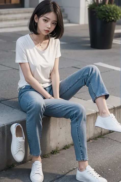 Daily leisure：You can choose a simple T-shirt or shirt with slim jeans or casual pants。Colors are mainly solid or soft neutrals，Like white、grey、beige, etc。You can choose white shoes or simple casual shoes.。