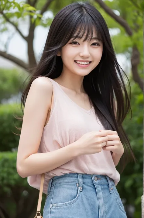 ((high resolution))、Japanese woman in her 20s、cute、laughing、long black hair