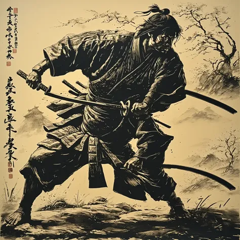 a samurai striking with his sword