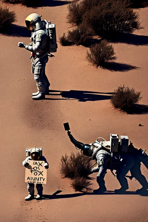 astronaut holding a sign saying hoax