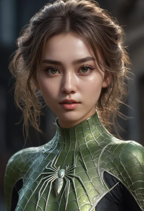 full body length,spidergirl of Olivine,full body lenght shot,babygirl,native korean,intricate details,realistic humid skin,extremely intricate,Epic Realistic, Romantic, cinematic style,irina yermolova, messy hair,luminous eyes,extremely detailed,masterpiec...