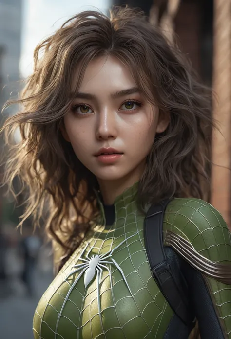 full body length,spidergirl of Olivine,full body lenght shot,babygirl,native korean,intricate details,realistic humid skin,extremely intricate,Epic Realistic, Romantic, cinematic style,irina yermolova, messy hair,luminous eyes,extremely detailed,masterpiec...