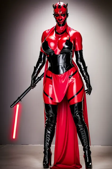 Alone, mecha Jessica Nigri AS darthmaul, ((flawless RED skin)) (Red:1.1),
