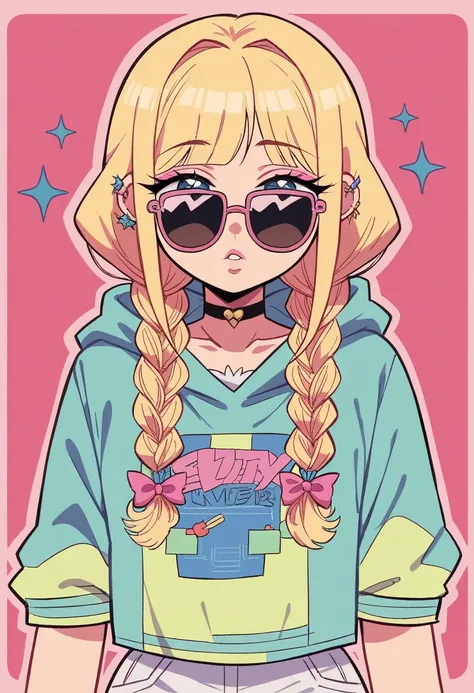 Occupation: Fashion Influencer, StudentAppearance: Young girl with dyed blonde hair styled in twin braids, large expressive eyes with long eyelashes, fair skin, and a pouty expression. She has a  frame and a cute, doll-like appearance.Clothing: Kira wears ...