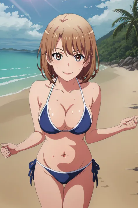 Highest quality, masterpiece, High resolution, alone, {Isshiki_ABC_yahariorenoseishunlovecomewamachigatteiru:1.15}, brown_hair, short_hair, brown_eye, One girl, 前hair, Smiling, looking at the viewer, blue theme, blue background, cloudy sky, sunlight, sweat...