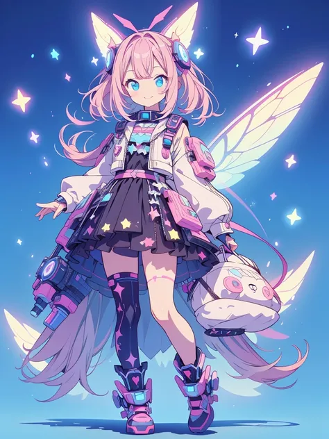 Star Fairy、cyber punk、Simple Background、Kawaii Tech、smile、whole body、