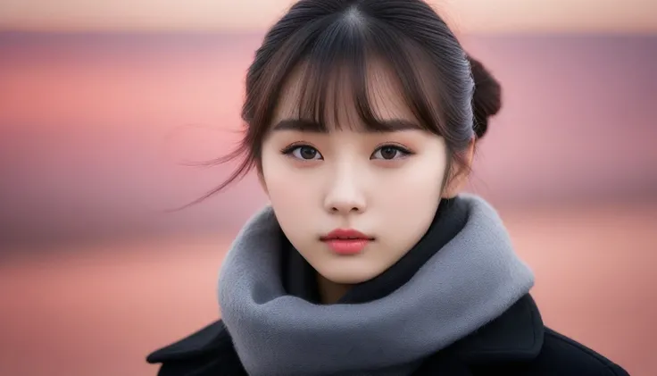 8K, 超High resolution, Highest quality, masterpiece, Surreal, photograph,Three-part method, 1 Girl, (16 years old:1.3), pretty girl, Cute face, Beautiful eyes in every detail,Japan Female Announcer,Close Up、Young Wife,(Wearing a long winter coat and scarf、C...