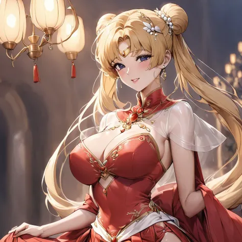 ((Highest quality)), ((masterpiece)), (detailed), （Perfect Face）、The woman is wearing a gorgeous and glittering red wedding Chinese dress with gold embroidery, a red veil and a red see-through cape, a gorgeous hair ornament, gorgeous jeweled accessories, a...