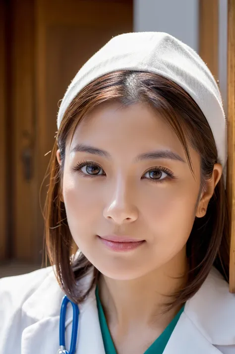 ((Highest quality)), ((masterpiece)), (detailed),Perfect Face,Japanese,Female doctor,White,Mature Woman,Glossy