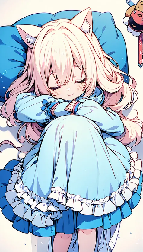 Cute Chibi Smile Cat Ears Sleeping Face Alice　Rainbow Design