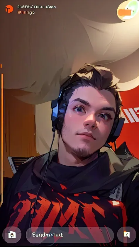 there is a man wearing headphones and a t - shirt with a red design, twitch streamer / gamer ludwig, headshot profile picture, profile picture 1024px, twitch streamer, with head phones, wearing a gaming headset, halfbody headshot, with headphones, headphon...