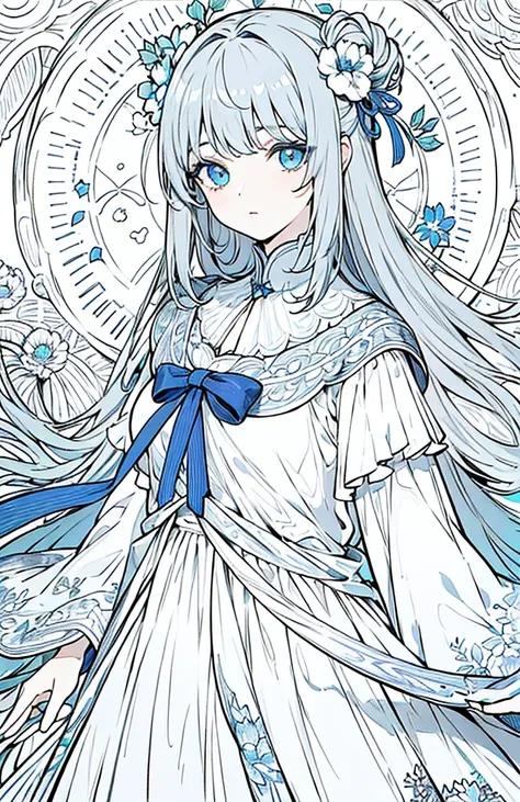 ((highest quality)), ((masterpiece)), (get used to it), perfect face , beautiful girl ,gray hair、white light blue eyes、white and...