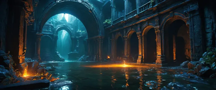 (anime, fantasy, underworld dungeon), (detailed CG unity 8k wallpaper, masterpiece, best quality, ultra-detailed, HDR:1.2), vibrant colors, intricate, high FXAA, The underworld depicted as a dark, treacherous realm with lurking dangers. mysterious atmosphe...