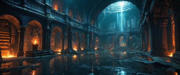 (anime, fantasy, underworld dungeon), (detailed CG unity 8k wallpaper, masterpiece, best quality, ultra-detailed, HDR:1.2), vibrant colors, intricate, high FXAA, The underworld depicted as a dark, treacherous realm with lurking dangers. mysterious atmosphe...