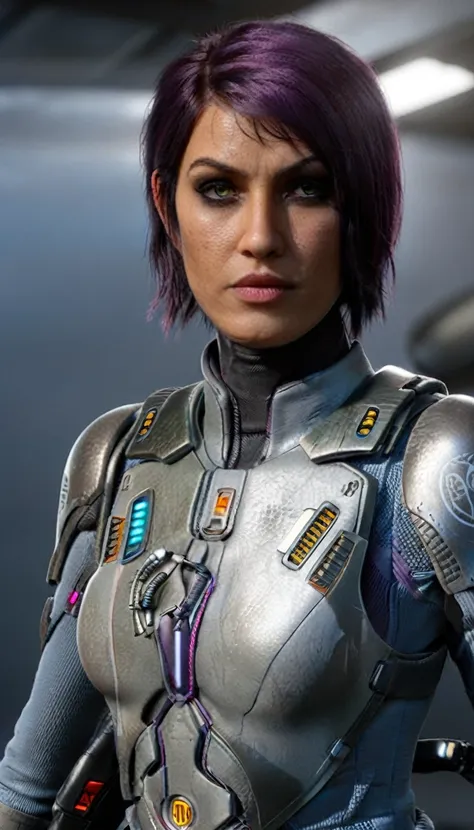 professional 3d model Cinematic scene, sabine wren, SILVER armor (HUGE BREASTS), Ghost in the Shell, detailed background, masterpiece, best quality, high quality, highres, absurdres . octane render, highly detailed, volumetric, dramatic lighting
