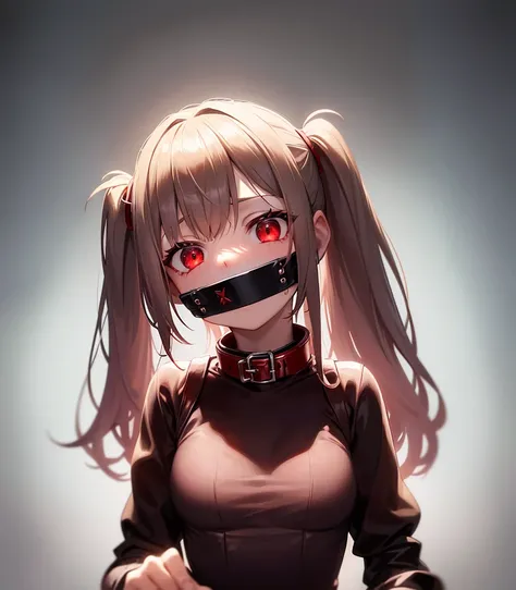 ((ball gagged)),slave,((Red metal collar)),Cute little ,Tiny ,Small girl,,Childish face, Very fine clean face,Top quality, Subtle light, Soft lighting,Light from directly behind, With bust up,Front view,prison